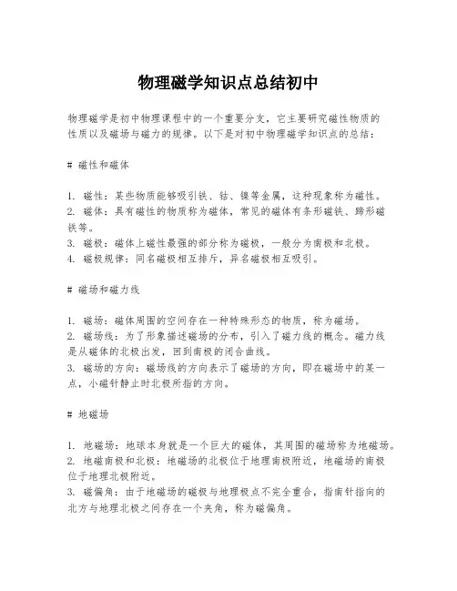 物理磁学知识点总结初中