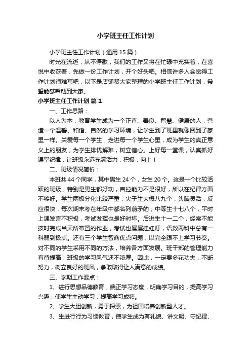 小学班主任工作计划