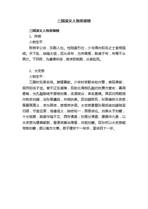 三国演义人物英雄榜
