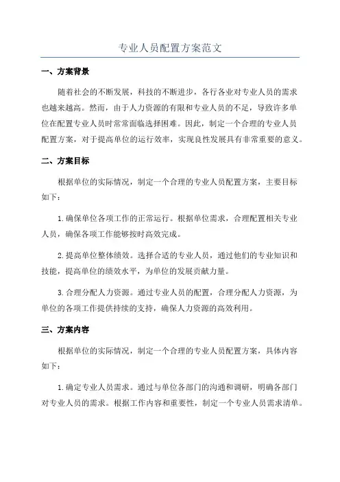 专业人员配置方案范文