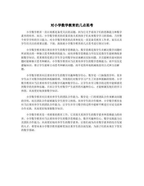 对小学数学教育的几点思考