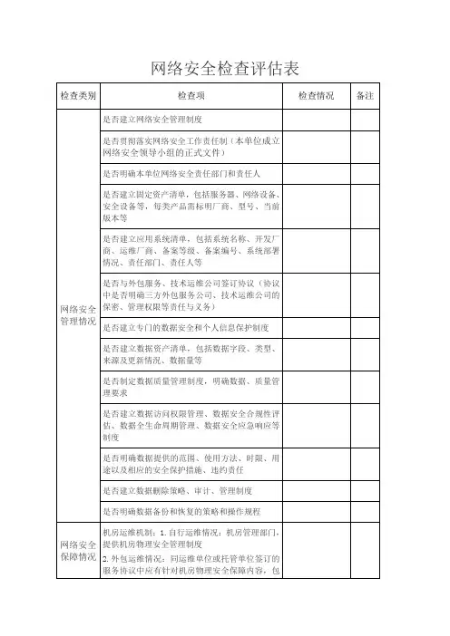 网络安全检查评估表