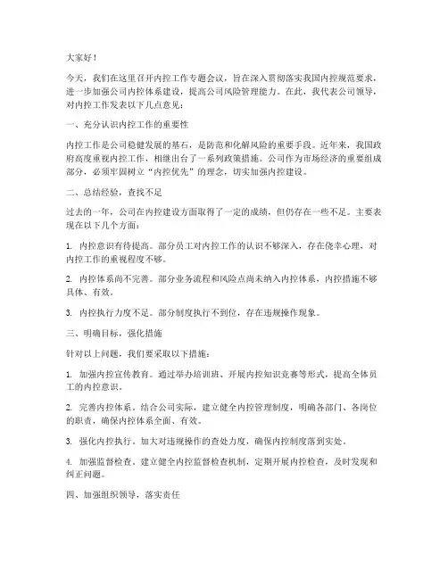 内控工作领导发言稿