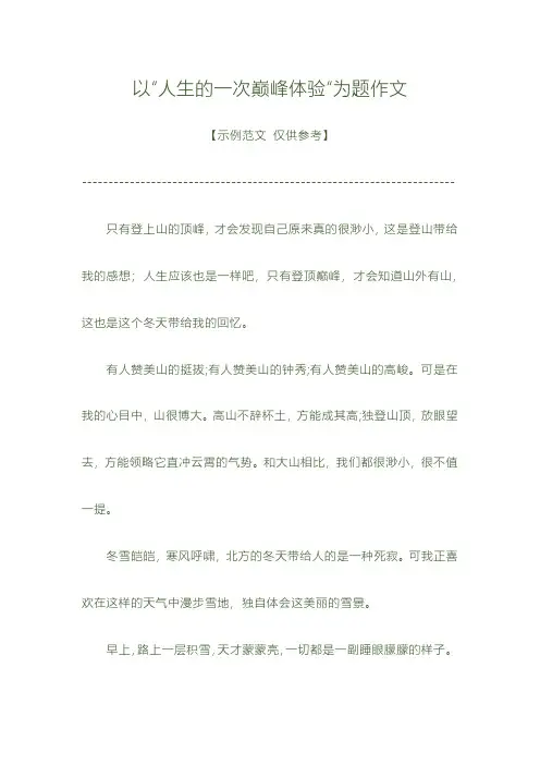 我人生的一次巅峰体验作文