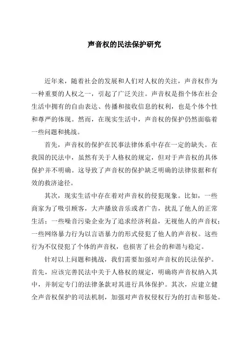 声音权的民法保护研究