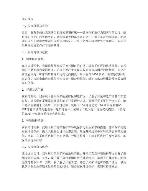 斑岩型德兴铜矿床实习报告