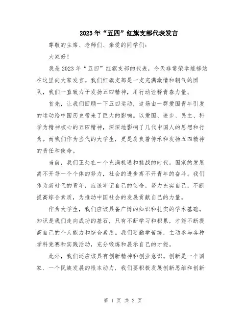 2023年“五四”红旗支部代表发言