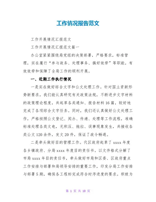 工作情况报告范文