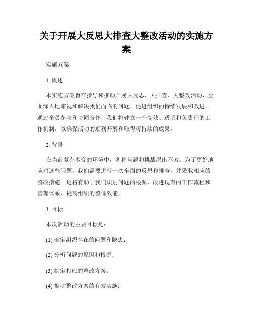 关于开展大反思大排查大整改活动的实施方案