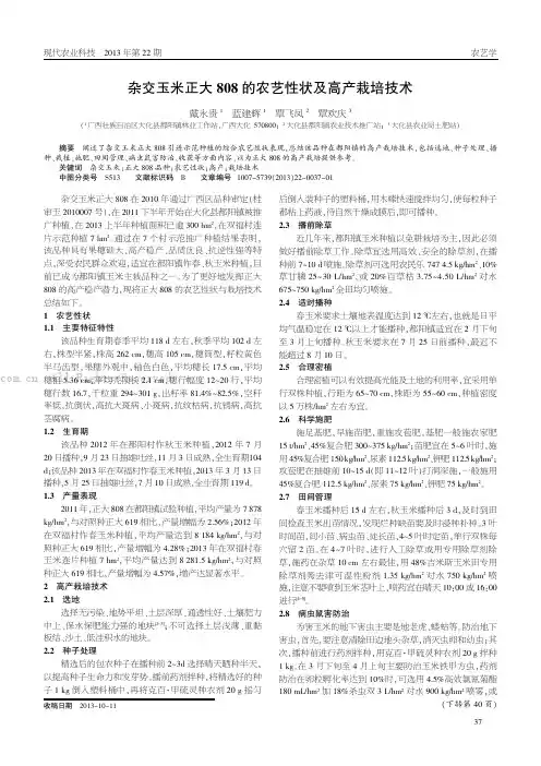 杂交玉米正大808的农艺性状及高产栽培技术