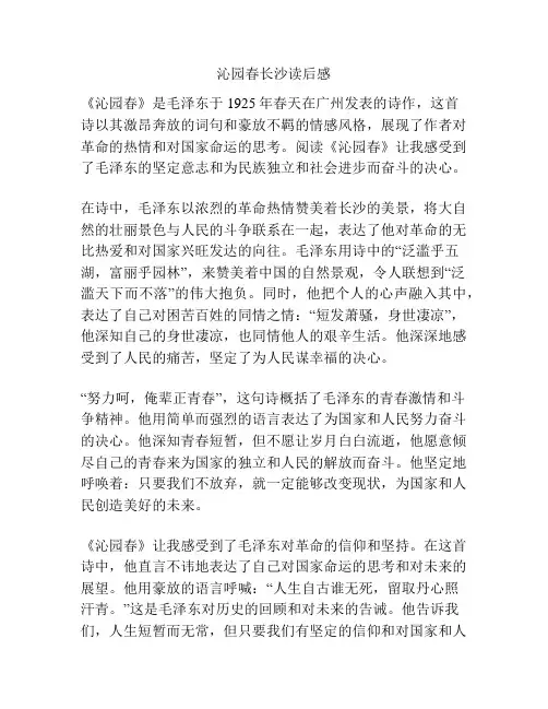 沁园春长沙读后感
