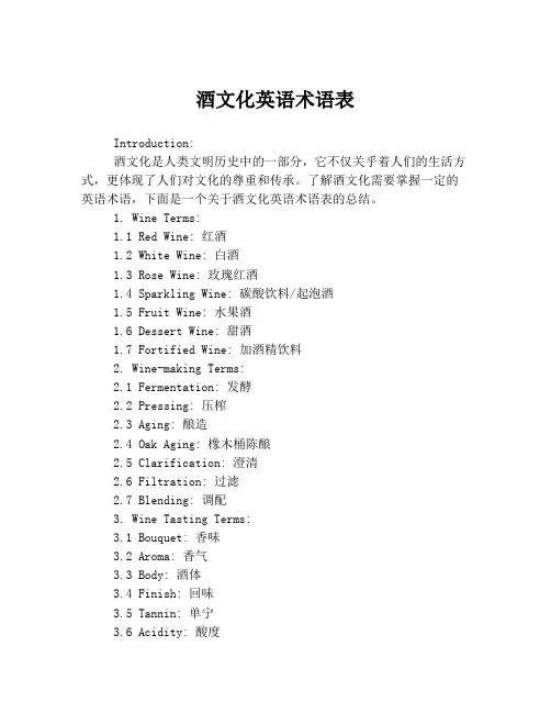 酒文化英语术语表