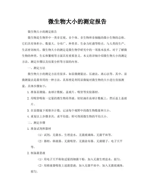 微生物大小的测定报告