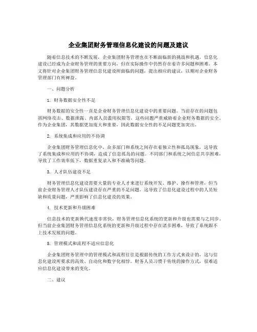 企业集团财务管理信息化建设的问题及建议