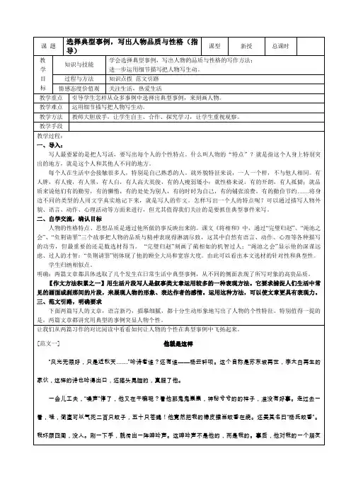 典型事例写人指导