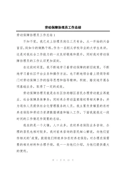 劳动保障协理员工作总结