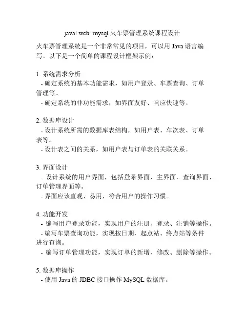 java+web+mysql火车票管理系统课程设计