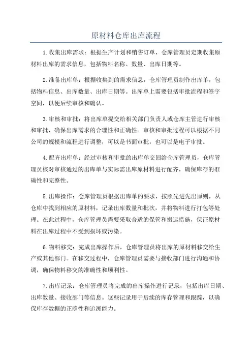 原材料仓库出库流程