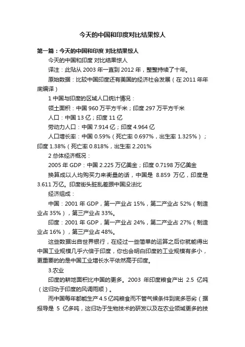今天的中国和印度对比结果惊人