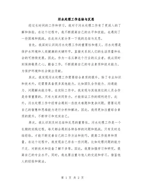 污水处理工作总结与反思
