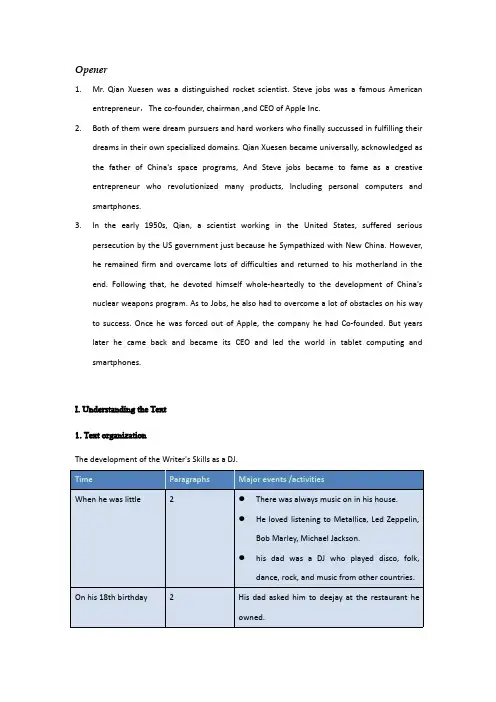 全新版大学进阶英语综合教程第一单元The pursuit of Dreams 课后题答案