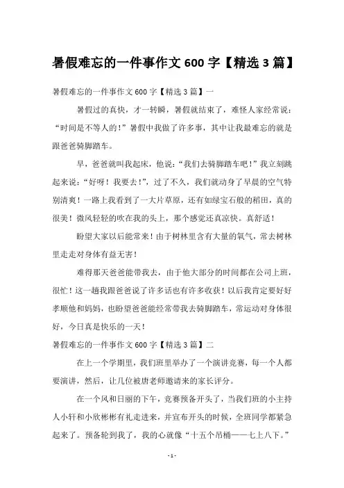 暑假难忘的一件事作文600字【3篇】