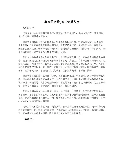 家乡的名片_初二优秀作文