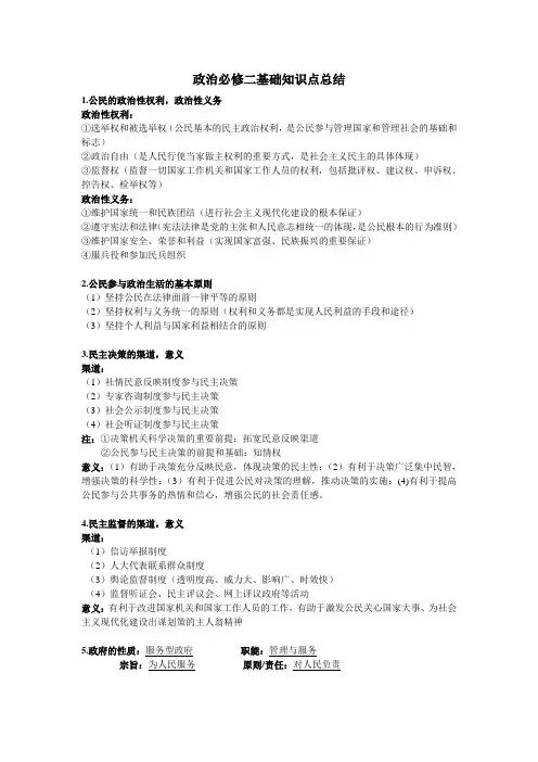 政治必修二知识点总结