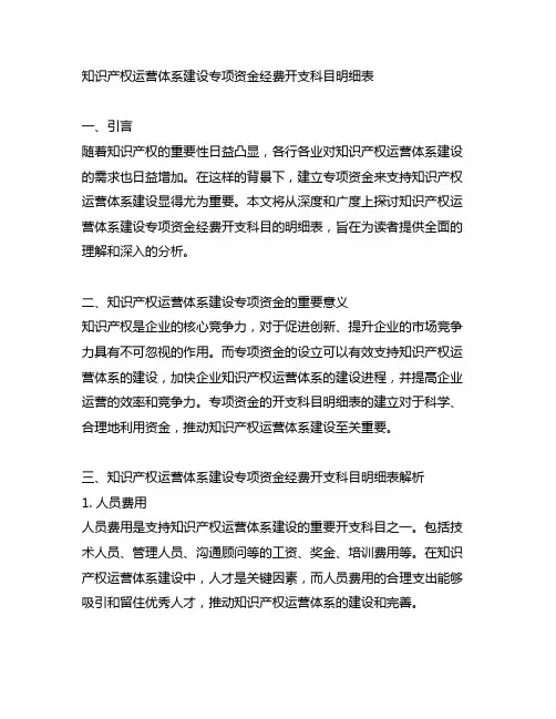 知识产权运营体系建设专项资金经费开支科目明细表