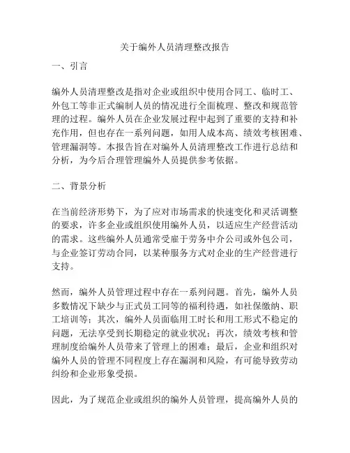 关于编外人员清理整改报告