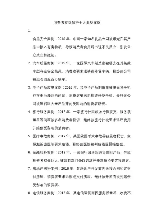 消费者权益保护十大典型案例