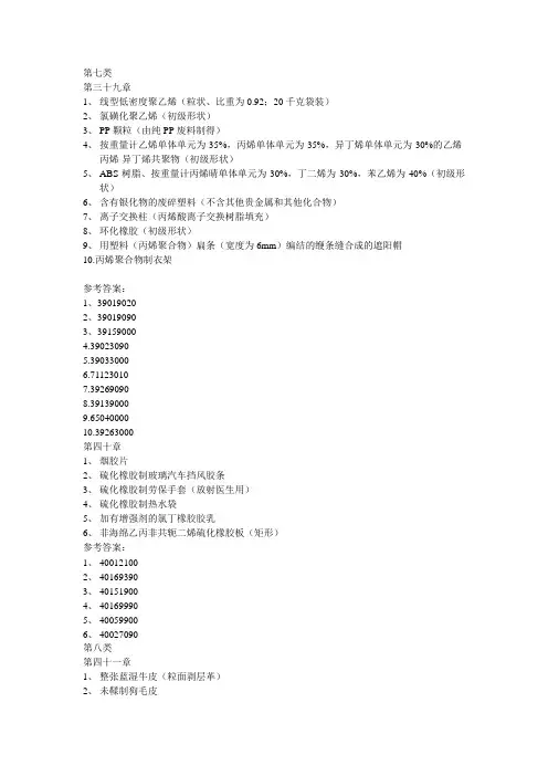 报关员考试：商品归类练习及答案(3)