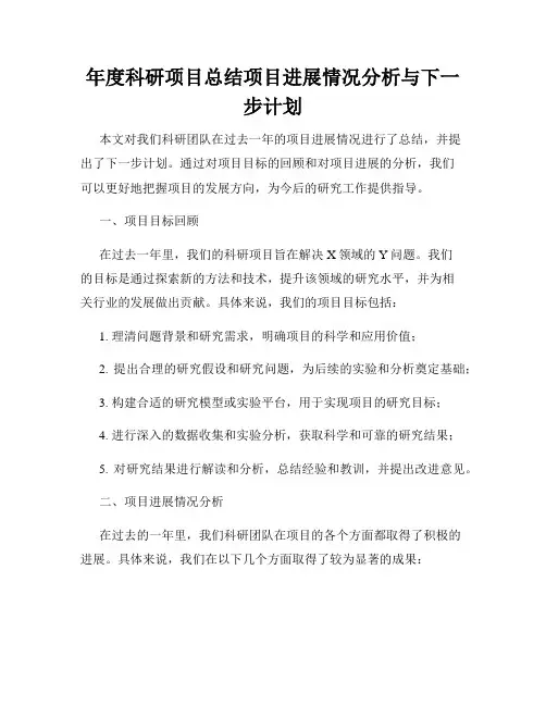 年度科研项目总结项目进展情况分析与下一步计划