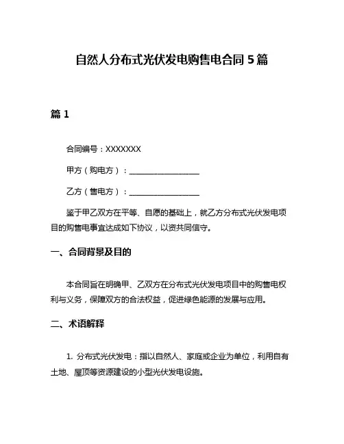 自然人分布式光伏发电购售电合同5篇