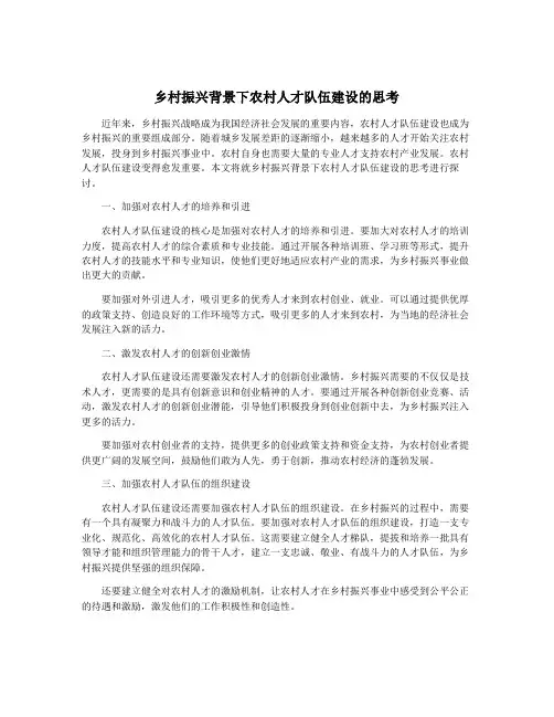 乡村振兴背景下农村人才队伍建设的思考