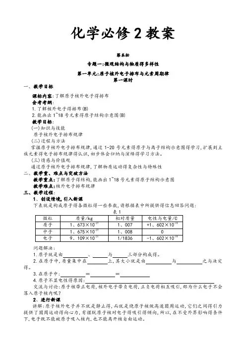 苏教版高中化学必修2全套教案