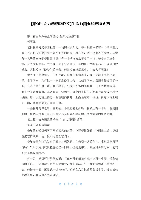[顽强生命力的植物作文]生命力顽强的植物6篇