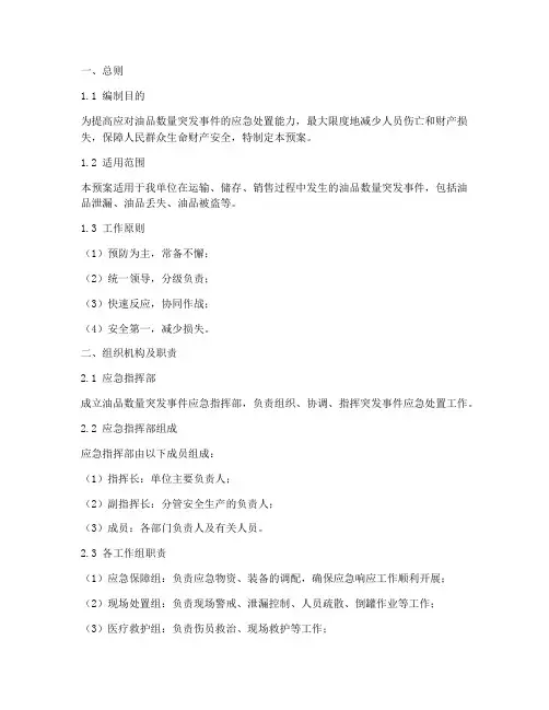油品数量突发事件应急预案
