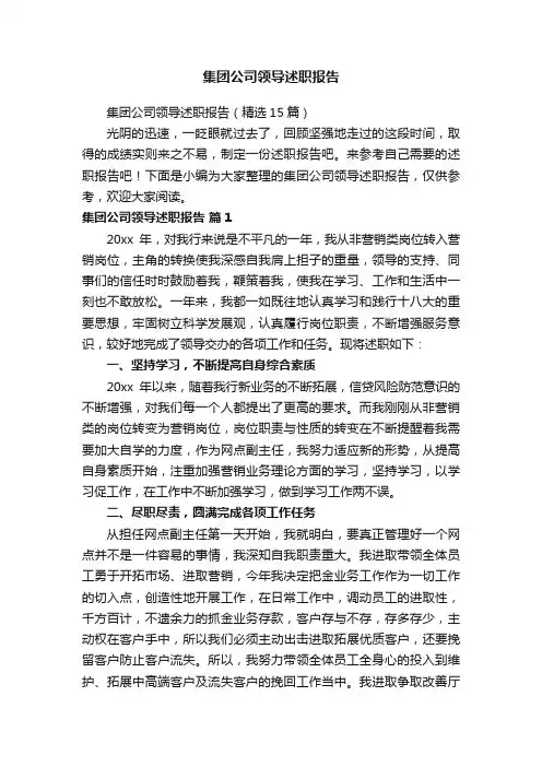 集团公司领导述职报告（精选15篇）