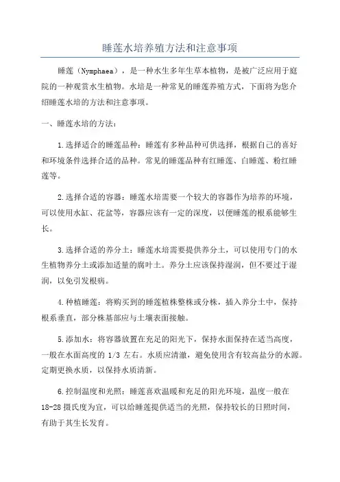 睡莲水培养殖方法和注意事项