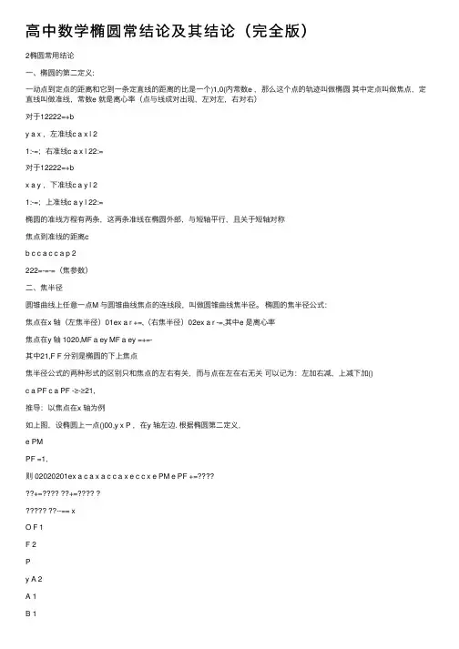 高中数学椭圆常结论及其结论（完全版）