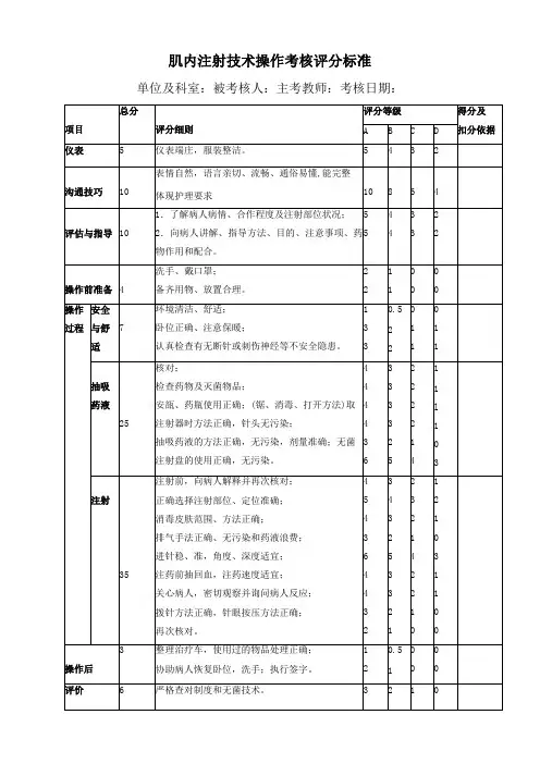 肌内注射技术操作考核评分标准