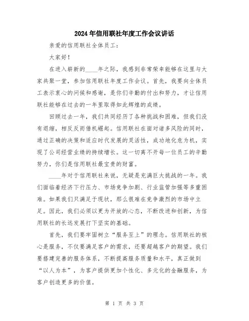 2024年信用联社年度工作会议讲话