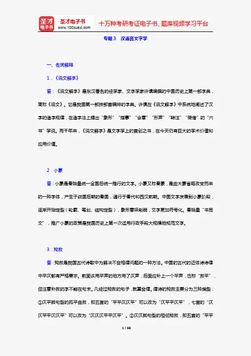 2020年同等学力申硕“中国语言文学学科综合水平考试”(章节题库 专题3 汉语言文字学)【圣才出品】