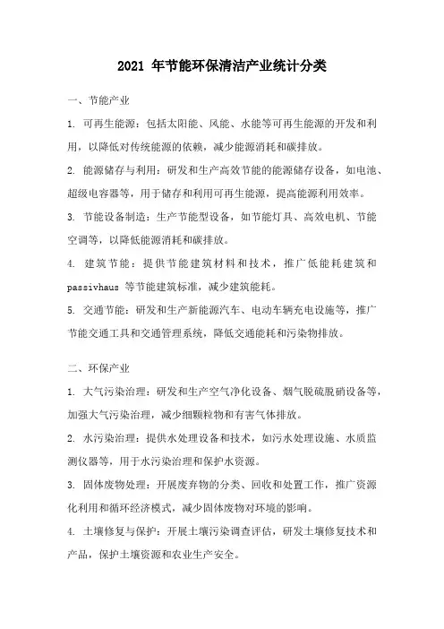 2021 年节能环保清洁产业统计分类