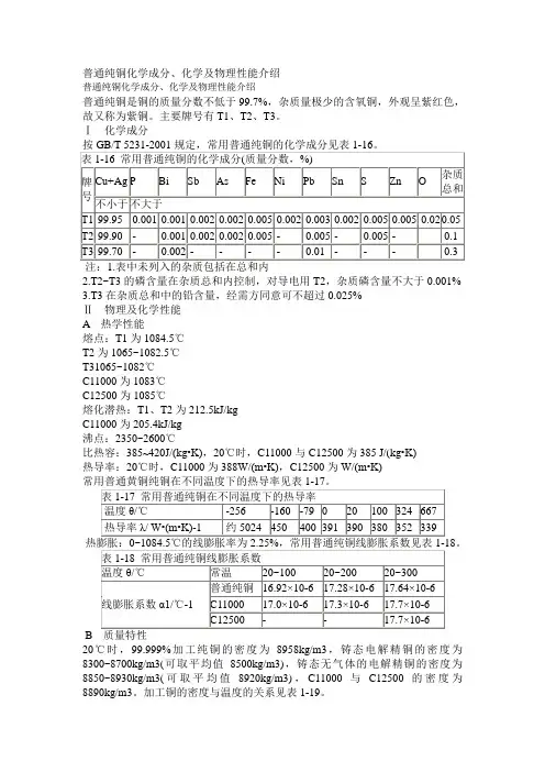普通纯铜化学成分