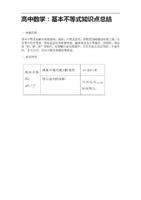 高中数学：基本不等式知识点总结