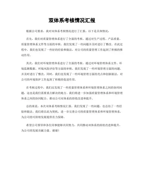 双体系考核情况汇报