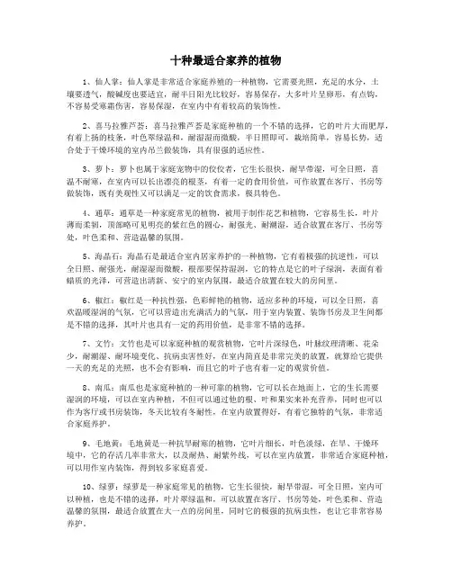 十种最适合家养的植物