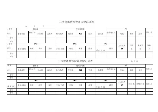 二次供水系统设备巡检记录表
